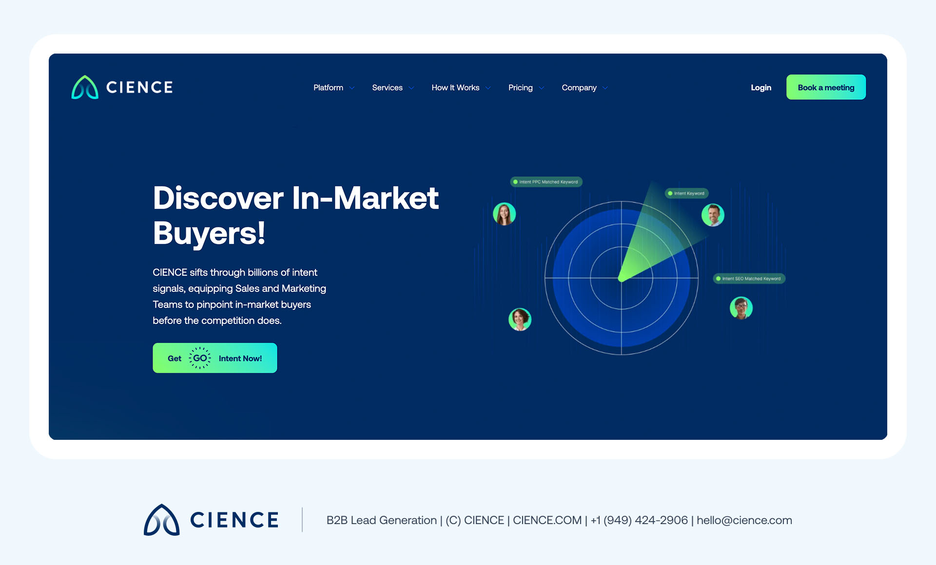Intent data software dashboard showing buyer intent signals, topic categories, and account-level engagement scoring
